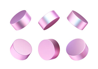 Wall Mural - 3d glossy bold cylinders. futuristic coins, metallic buttons. chrome circles in different angles. cl