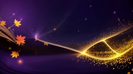 Wall Mural - A purple background with a yellow line and leaves