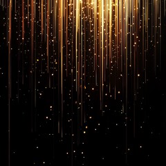 Wall Mural - Golden vertical lines of light falling against a black background, minimalist and stylish with glowing elements.