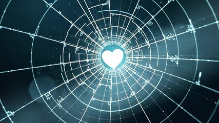 Aufkleber - A heart is in the center of a blue circle. The circle is surrounded by a web of lines