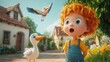© Kristina - A child's amazed expression as storks deliver eggs.  A whimsical animated scene filled with charm and wonder.