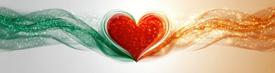 Poster - Heart Shaped Ribbon Design in Green White and Red with Soft Light on Transparent Background