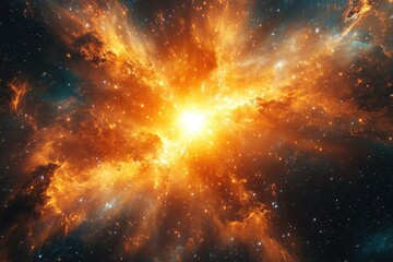 Wall Mural - A brilliant starburst illuminating the depths of the cosmos, the radiant light casting long shadows across distant planets and cosmic structures.