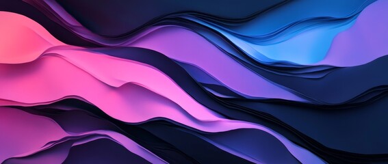 Poster - Neon light tubes create an abstract design with gradient colors in blue, purple, and pink on a dark backdrop for posters or banners