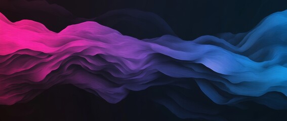 Poster - Neon light tubes create an abstract design with gradient colors in blue, purple, and pink on a dark backdrop for posters or banners