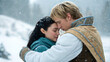 © Arties - Fantasy couple embracing in snowy landscape, romantic winter love scene for storytelling and book covers