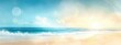 © btiger - Beach Scene Watercolor Illustration Summer Background with Soft Blue and Beige Tones and Dreamy Bokeh Effects