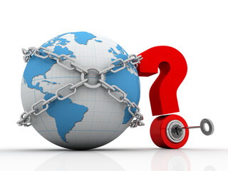Poster - 3d rendering question mark and globe