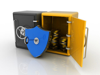 Poster - 3d rendering Gold coins with locker