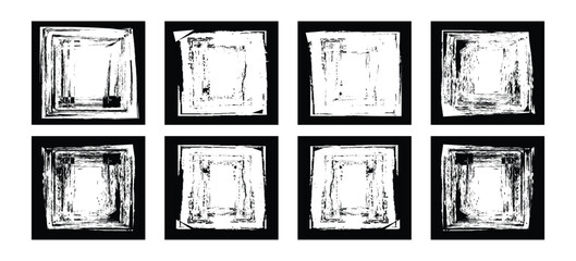 Fototapete - Grunge square template backgrounds. Hand drawn rectangular shapes. Dirty grunge design frames. Chalk drawn square boxes. Vector illustration