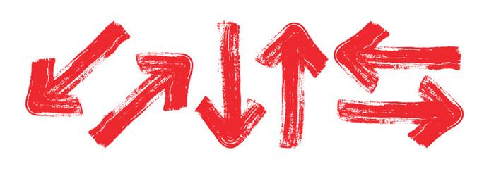 Fototapete - Set of Red Hand drawn grunge arrows collection. Arrow vector elements hand drawn red arrows brush stroke curly arrow collection