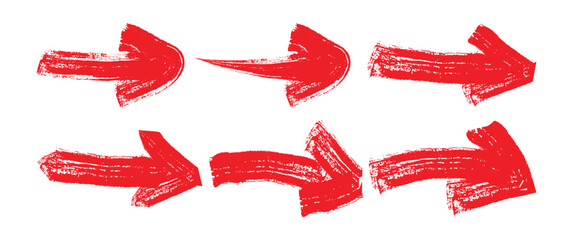 Fototapete - Set of Red Hand drawn grunge arrows collection. Arrow vector elements hand drawn red arrows brush stroke curly arrow collection