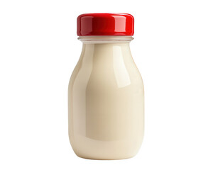 milk bottle with retro style design featuring bright red cap, isolated on clean background. This nostalgic container evokes feelings of warmth and simplicity