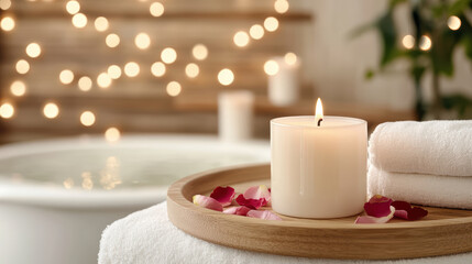 Wall Mural - serene candlelit bath setting with rose petals and soft towels