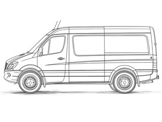 Professional Cargo Van Line Drawing for Children s Coloring Book