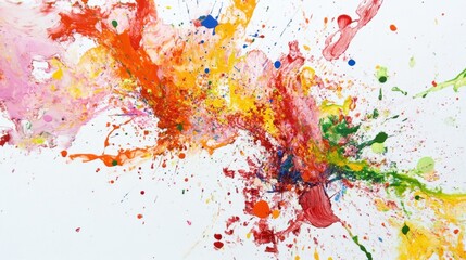 Wall Mural - Dynamic splash of vibrant paint on a clean white background.