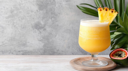 Wall Mural - vibrant tropical mocktail with layers of passion fruit and pineapple