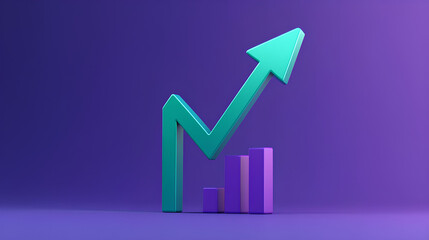 Poster - green arrow growing up. minimal cartoon success green arrow up soaring finances icon isolated on pur