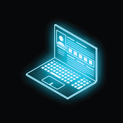 Poster - Neon blue laptop showing user profile on dark background representing online identity concept