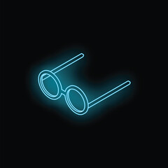 Poster - Blue neon sign of round glasses glowing on a black background