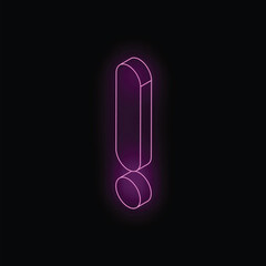 Poster - Neon purple exclamation mark glowing on black background