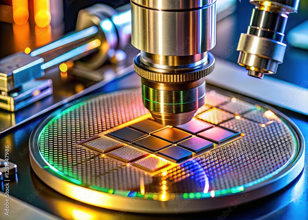 High-Resolution Microscope Image: Semiconductor Chip Testing on Silicon ...
