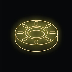 Poster - Neon yellow isometric bearing glowing on black background