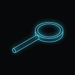 Poster - Neon magnifying glass is glowing on a dark background