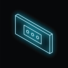 Poster - Cyan neon icon of european type c power socket glowing on black background