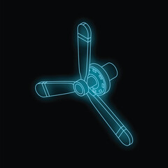 Poster - Neon glowing outline of an airplane propeller rotating on a black background