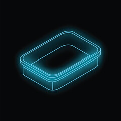 Poster - Blue neon food container glowing on a black background
