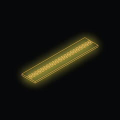 Poster - Glowing neon yellow railway track icon in isometric view on black background