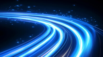 Poster - abstract background with blue gradient light streaks on black, glowing blurred motion effect, glowin