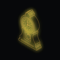 Poster - Neon glowing outline of an antique pendulum clock standing against a dark background