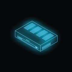 Poster - Neon blue router glowing on black background illustrating concept of network connectivity