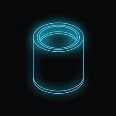 Poster - Neon blue cylinder shape glowing on a black background, perfect for technology, futuristic, and abstract concepts
