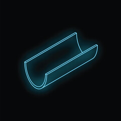 Poster - Neon tube in the shape of a half pipe glowing blue, representing construction, plumbing, and diy projects