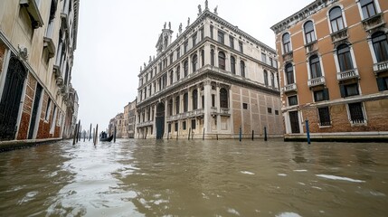 Flooded Venetian Canal An Overcast Day in Italy