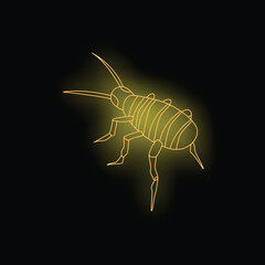 Poster - Glowing neon style insect is crawling with yellow light in the dark