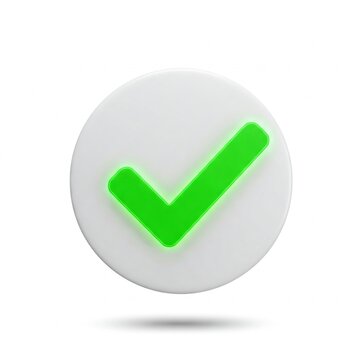 3d rendered green check mark on white circle button  isolated on white background
