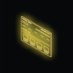 Poster - Glowing yellow website wireframe showing user interface design on a black background