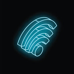 Poster - Bright glowing neon blue wireless internet wifi symbol radiating on a dark black background