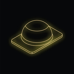 Poster - Neon yellow isometric wireless charging pad glowing on black background