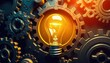 © Trichaiwat - Illuminating innovation light bulb among gears industrial setting digital art warm tones creative concept