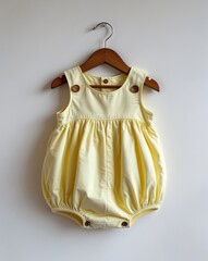 Wall Mural - Pale yellow cotton bubble romper display on plain white background