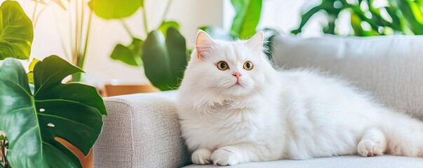 Naklejka na meble Cozy Furball on Vintage Couch with Plants - LoFi Vibes