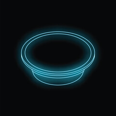 Poster - Empty neon bowl glowing on black background, simple bright light shape