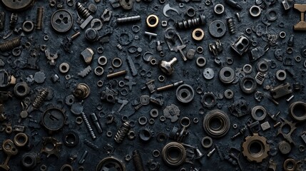 Poster - A background of various nuts and bolts in different sizes and shapes, evoking the feeling of precision, construction, or engineering