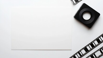 Poster - A blank photo on a clean white background with an adjacent film strip, creating a minimalist, customizable space for visual storytelling