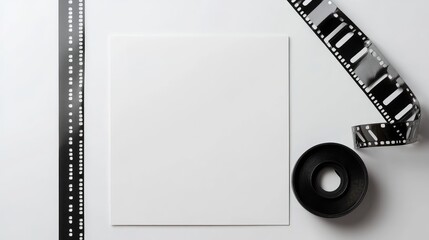 Poster - A blank photo on a clean white background with an adjacent film strip, creating a minimalist, customizable space for visual storytelling